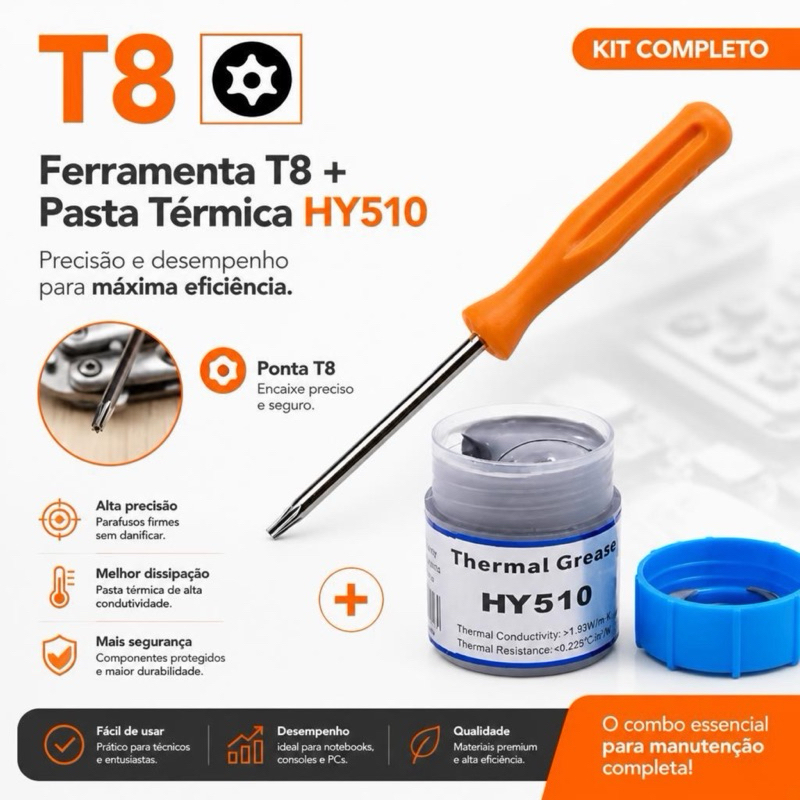 KIT Chave Torx T8 com Furo + Pasta Térmica Prata HY510 Para PS3 PS4 PS5 XBOX ONE XBOX 360 Computador CPU