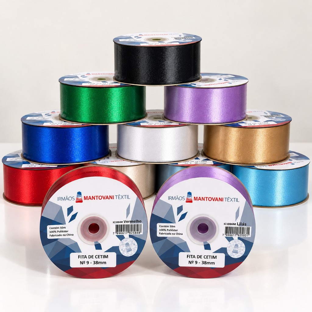 Fita de Cetim 38mm N9 Rolo 50m - 100% Poliéster Premium para Laços, Artesanato, Presentes e Decoração - Diversas Cores