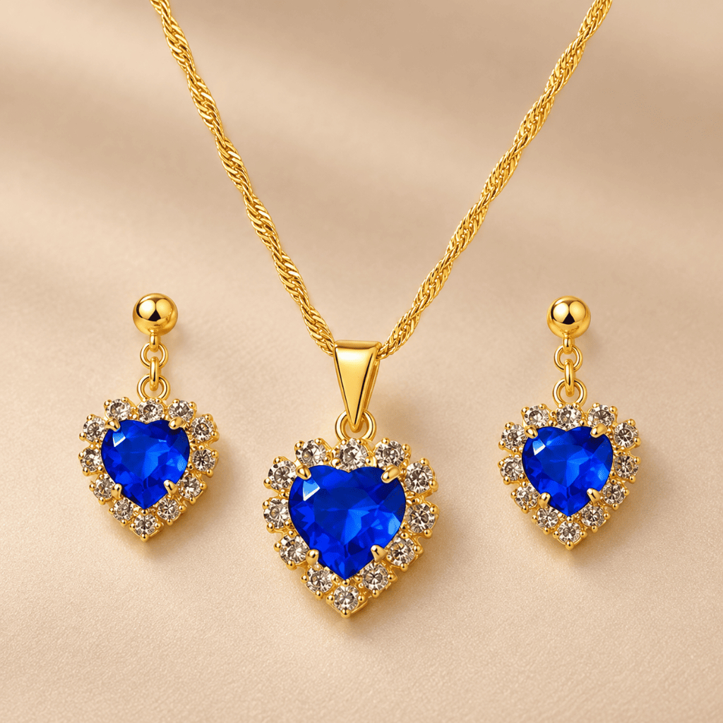Conjunto Colar e Brinco Coração Folheado a Ouro Feminino Luxo Presente Elegante HIPOALERGÊNICO
