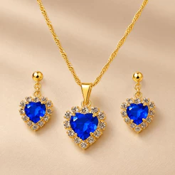 Conjunto Colar e Brinco Coração Folheado a Ouro Feminino Luxo Presente Elegante HIPOALERGÊNICO