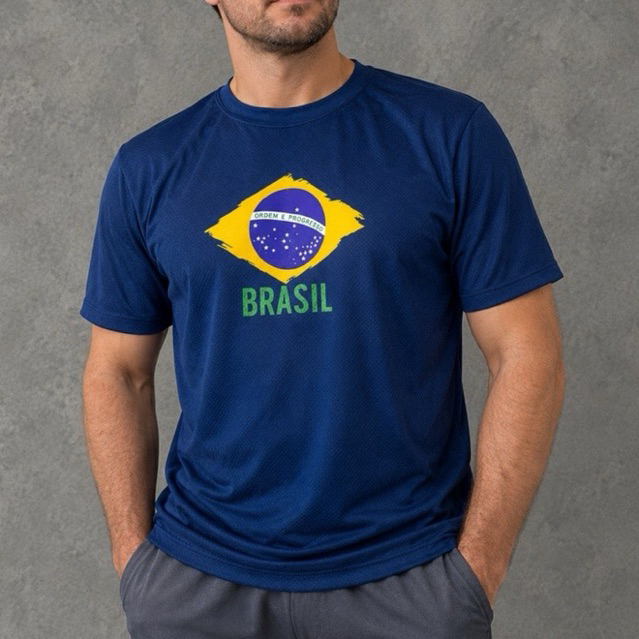 Camiseta Dry Fit Masculina estampada Brasil Copa do Mundo Torcedor Jogo  Futebol Tecido Tecnológico Original