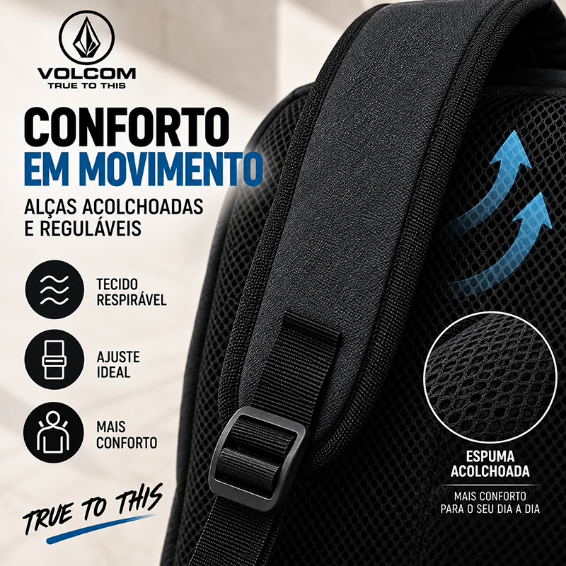 Mochila Volcom Escolar Universitária Faculdade Trabalho Espaçosa Resistente 16L · foto 2
