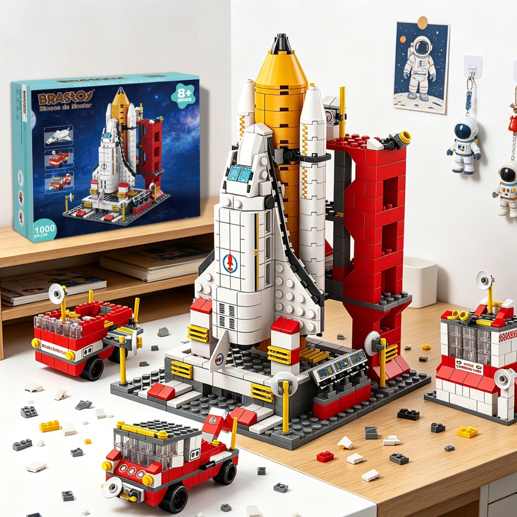 Blocos de Montar Ônibus Espacial Foguete 494/1000 Peças Brinquedo Educativo Presente Criança
