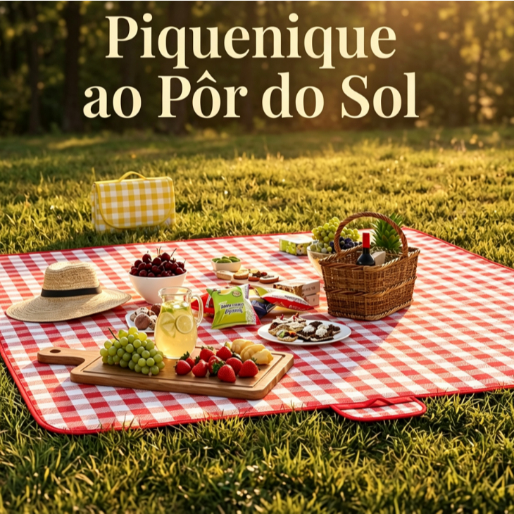 Tapete Piquenique Grande Impermeável Dobrável com Alça Toalha Ideal para Picnic Parque Praias