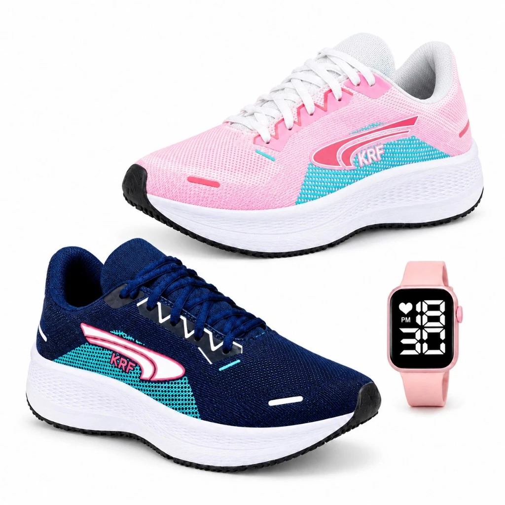 Kit 2 Pares Tênis Feminino Esportivo + Relógio Digital | Leve, Confortável e Moderno | Academia, Caminhada, Corrida — imagem 1