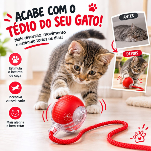 Bola Bolinha Automática Gato Brinquedo Interativo Elétrico Pet Anti Tédio Exercício e Diversão