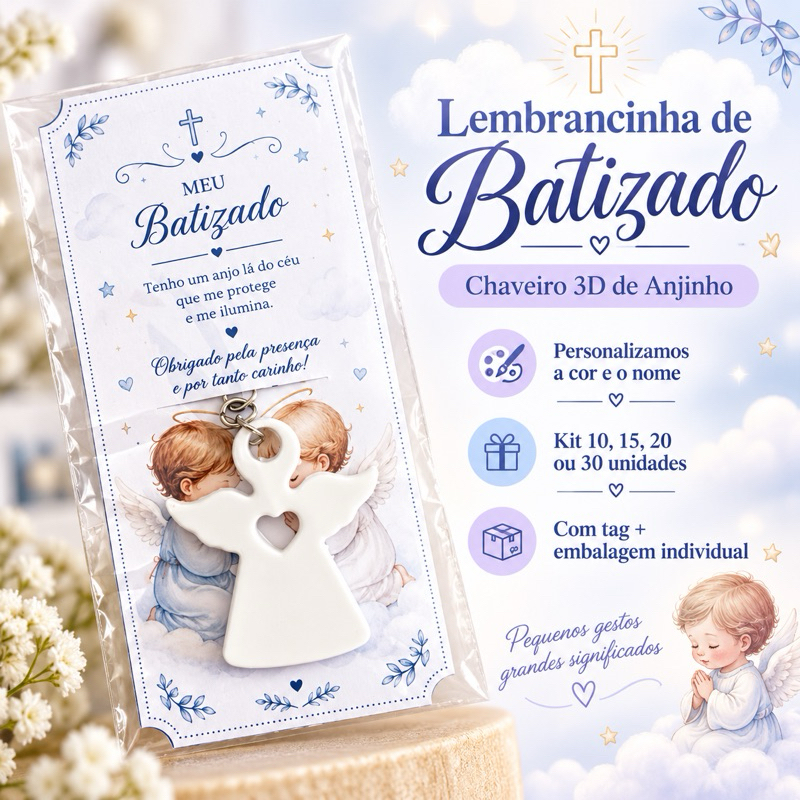 Lembrancinha de Batizado Chaveiro Anjinho Personalizado com Nome | Kit para Convidados e Padrinhos