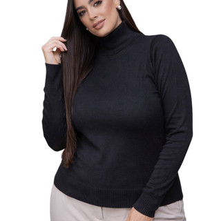 Blusa Feminina Plus Size Suéter Gola Alta Básica Suéter de Tricô Plus Size