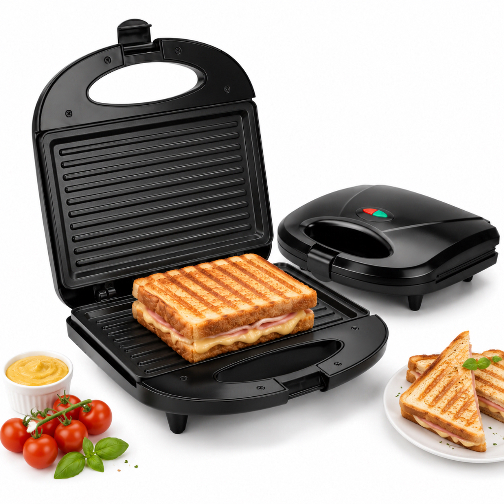 Sanduicheira Grill Elétrica 750W Antiaderente 2 Sanduíches Rápido 110V ou 220V Preto Termostato Automatico