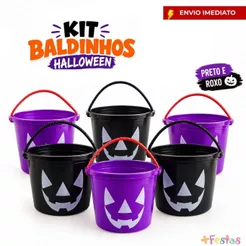 Kit 2/4/6 Baldinho Halloween Preto Roxo Balde Lembrancinhas Festa Doces ou Travessuras Enfeite