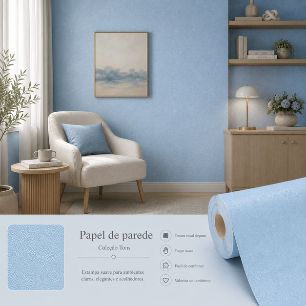 Papel De Parede Adesivo Tom Pastel Azul Claro Envelopamento Vinilico Lavável Pra Quarto Sala