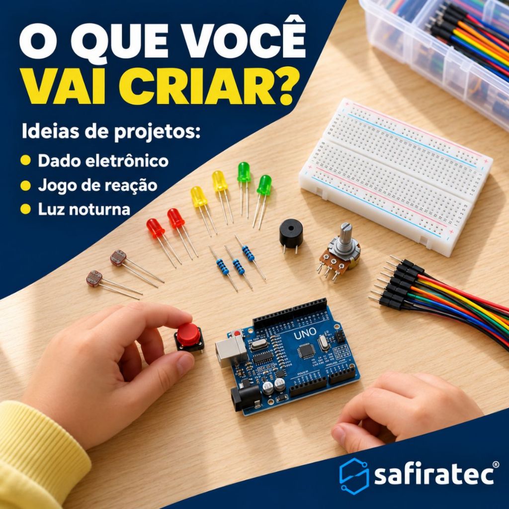 Kit Eletrônica Maker Iniciante Safiratec Aprender Programação Automação Robótica Placa Compatível Com Arduino UNO R3 — imagem 2 de 2