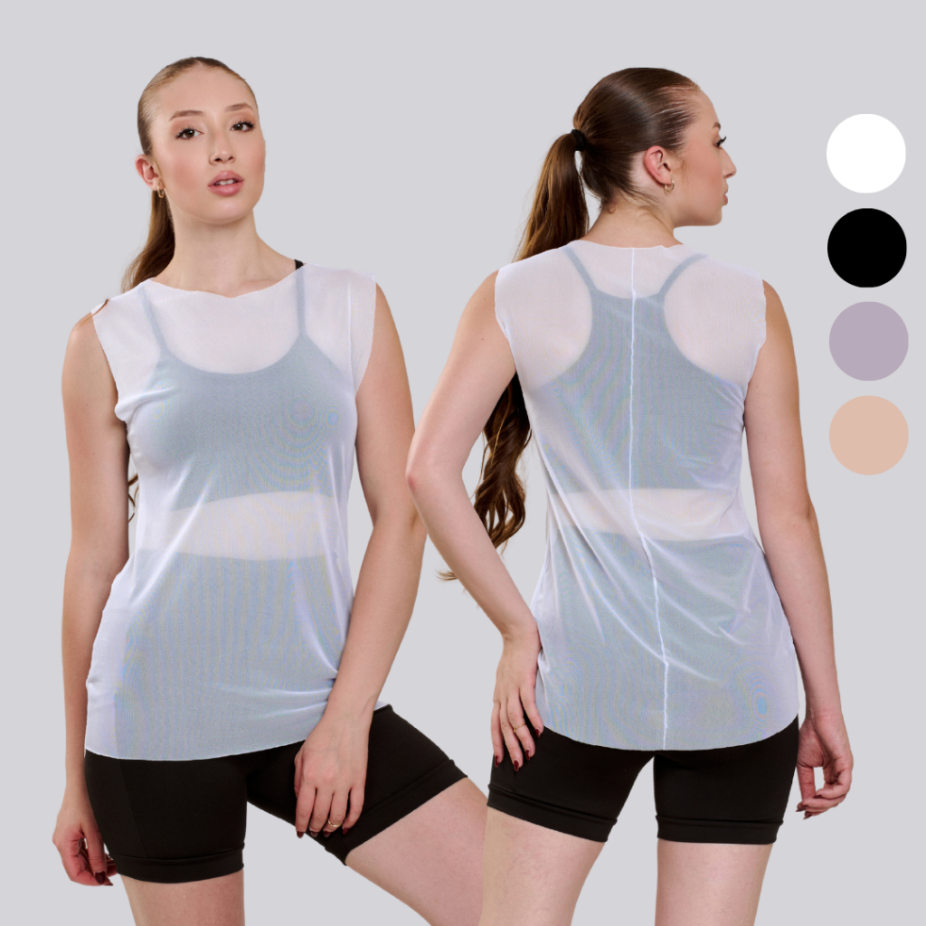 Regata de tule Academia Feminina Moda Fitness 11053 Correr Transparente Regatão