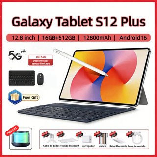 【Teclado e mouse gratuitos】Galaxy Tablet S12 Plus 12,8 polegadas 12800mA 16GB+512GB Android 5G Gaming Tablet - Promoção