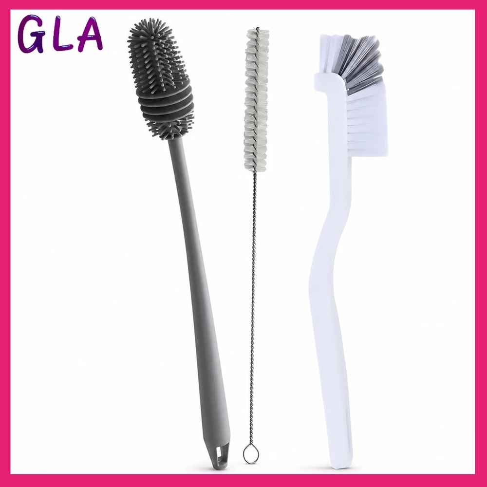 Kit Com 3 Peças Escova para Limpeza Silicone para Garrafa, Mamadeira, Copo Taça para Lavar Áreas Difíceis