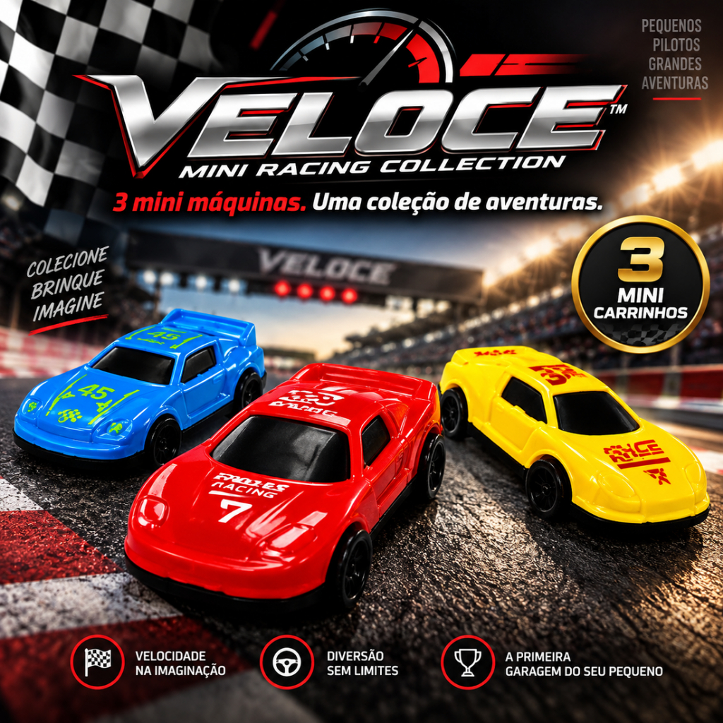 Kit 3 Mini Carrinhos Infantil Veloce™ Carrinhos de Corrida Coloridos Sortidos Coleção Brinquedo Infantil