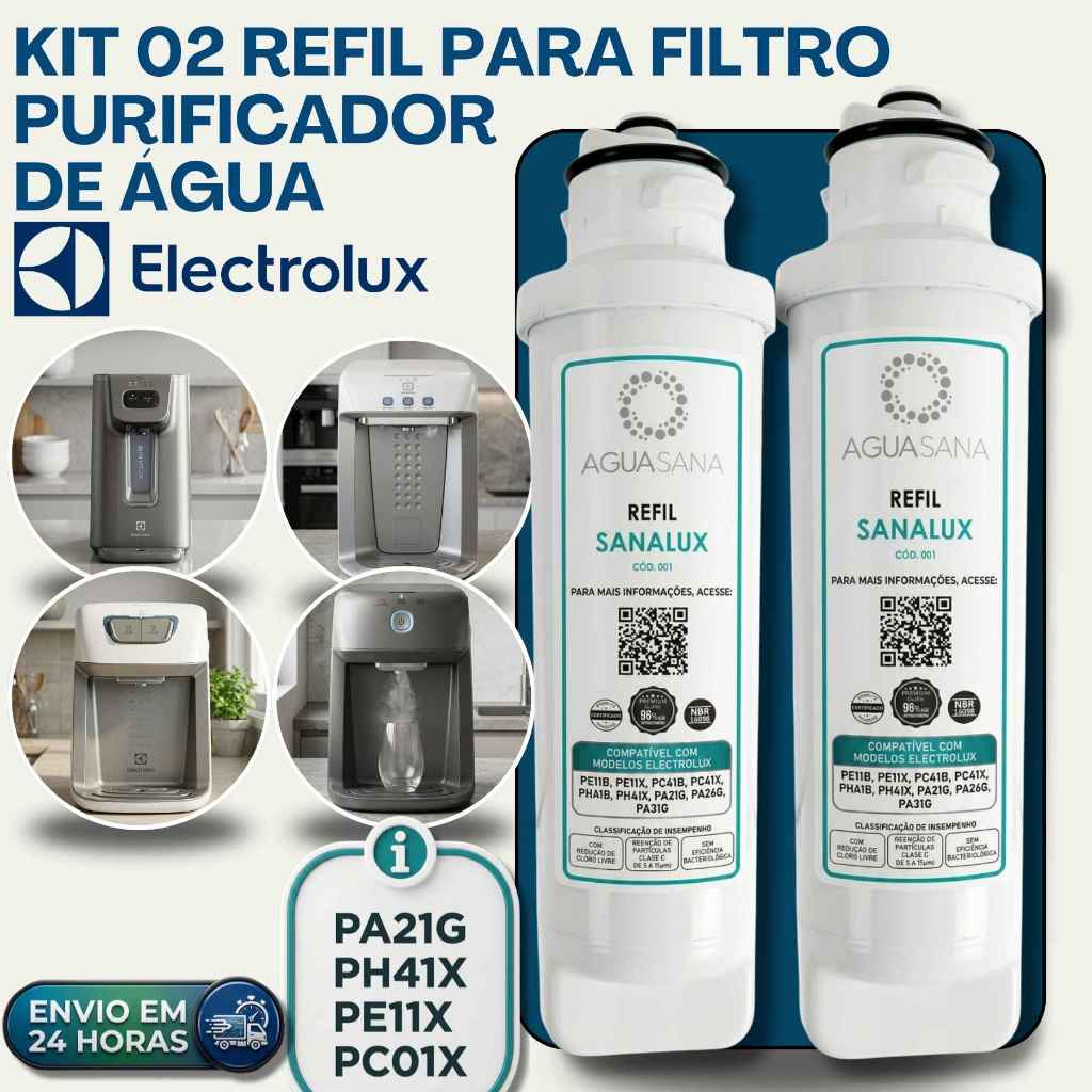 Kit 02 Refil Purificador Electrolux Acqua Pure Compatível Filtro PA21G PA31G PA26G PE11X PE11B PC41B PC41X