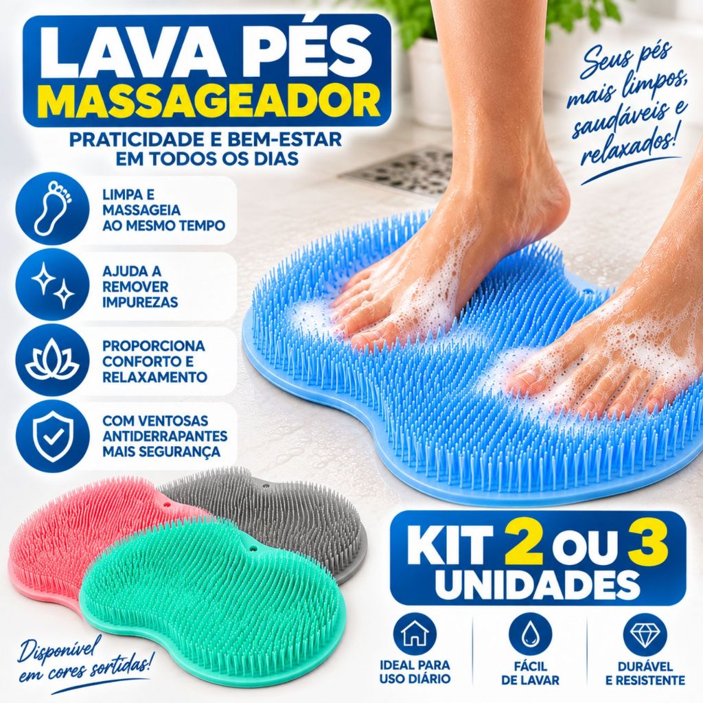 Tapete Lava Pés Massageador Silicone com Ventosas para Banheiro Limpeza e Esfoliação Kit 2 ou 3