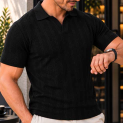 Camisa Polo Italiana Masculina Sem Botões Manga Curta em Tricot Casual