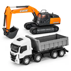 Kit Caminhão Miniatura Iveco Branco + Escavadeira Hidráulica Case