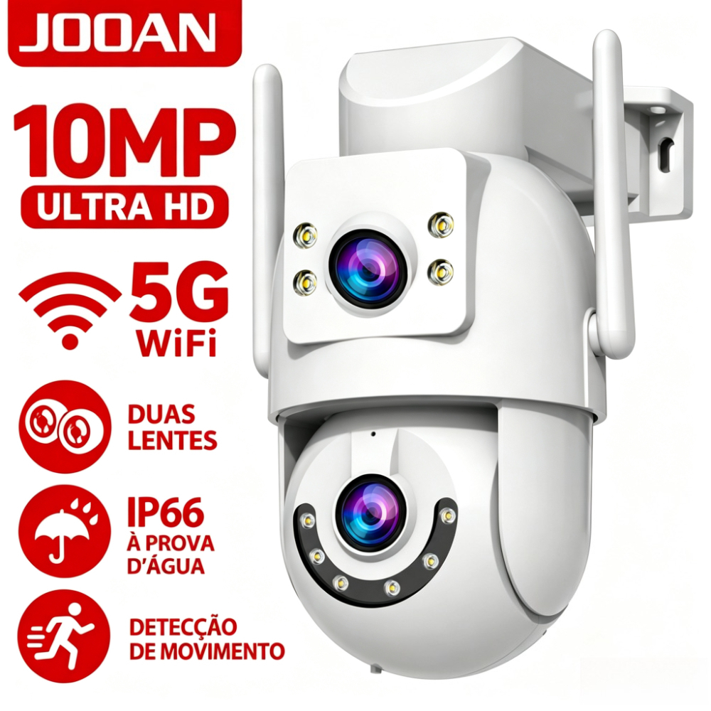 JOOAN Câmera IP Externa Lente Dupla 5G WiFi 10MP IP66 À Prova D'água Sirene Alarme Luz Policial Áudio Bidirecional