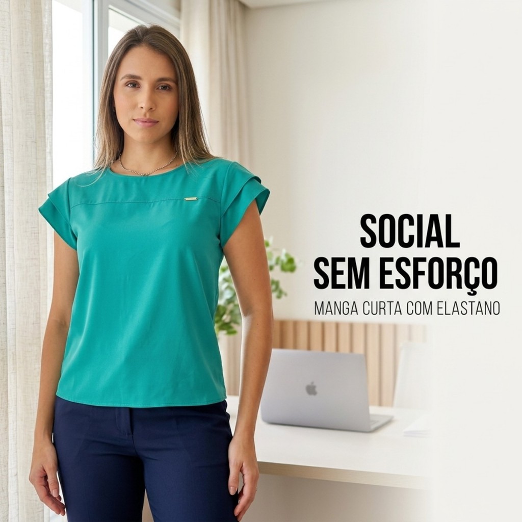 Blusa Feminina Manga Curta Blusinha Sedinha Gross Com Elastano Corte Reto Versatil Social Trabalho Dia A Dia