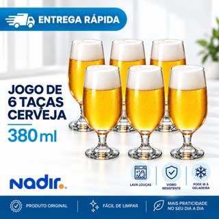 Jogo 6 Taças de Vidro 380ml com Pé para Água Suco Refrigerante Bebidas Tulipa Mesa Posta Cozinha Jantar