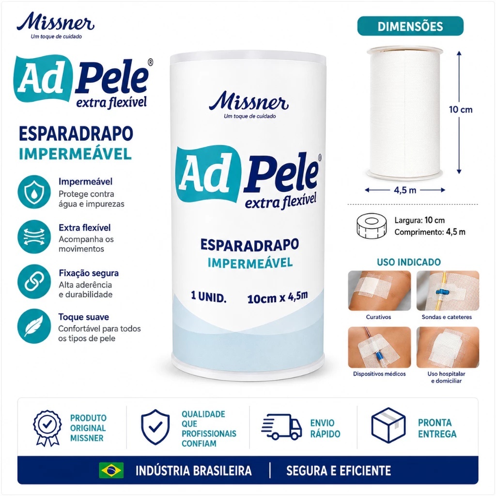 ESPARADRAPO IMPERMEÁVEL MISSNER ADPELE 10CM X 4,5M 1UN