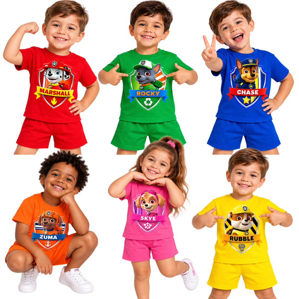 Conjunto Patrulha Canina Infantil Camiseta e Bermuda Menino Roupa Confortável Personagens