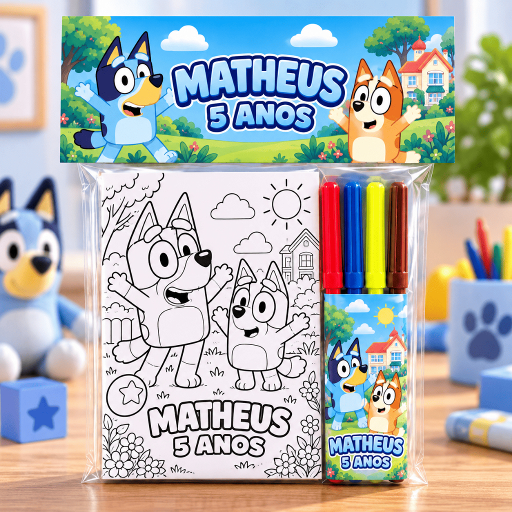 10 Kits de Pintura Personalizado Bluey com Tela e Canetinha