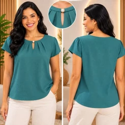 Blusa Feminina Elegante com manga curta detalhe de na frente Duna
