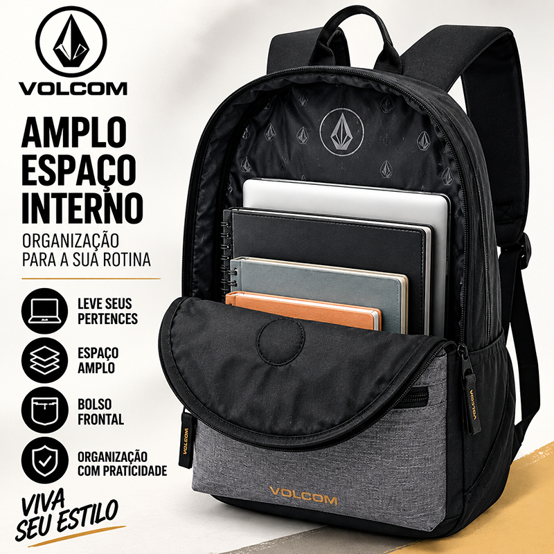 Mochila Volcom Masculina Universitária Escolar Trabalho Viagem Resistente 16L Preta · foto 2
