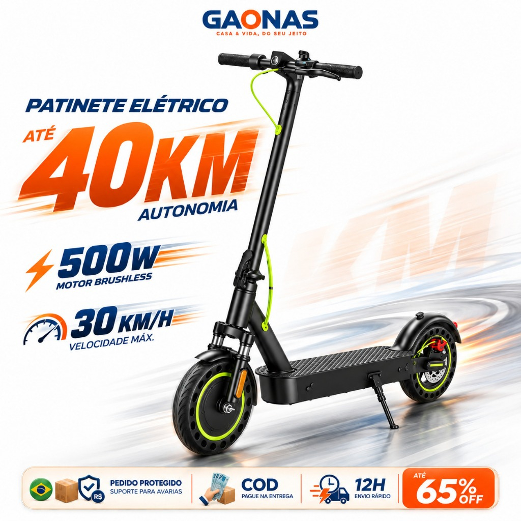 GN-Patinete Elétrico Adulto 500W Alta Potência Dobrável Longa Autonomia 40KM com Suspensão APP Bluetooth 10 Polegadas
