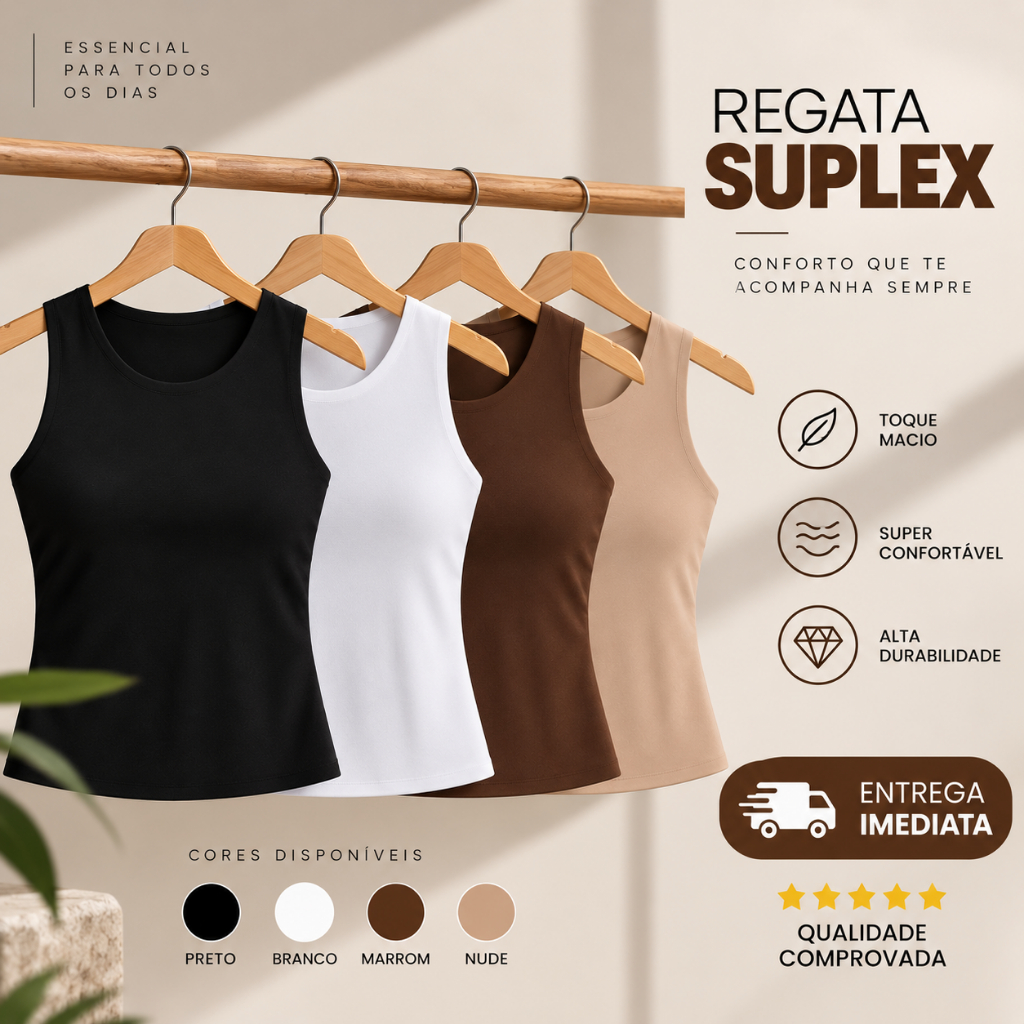 Blusinha Feminina Regata Suplex Duplo Blusa Básica Elegante Casual