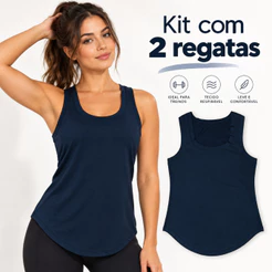 KIT 2 Regata Fitness Feminina Corte a Fio Tapa Bumbum Academia Treino