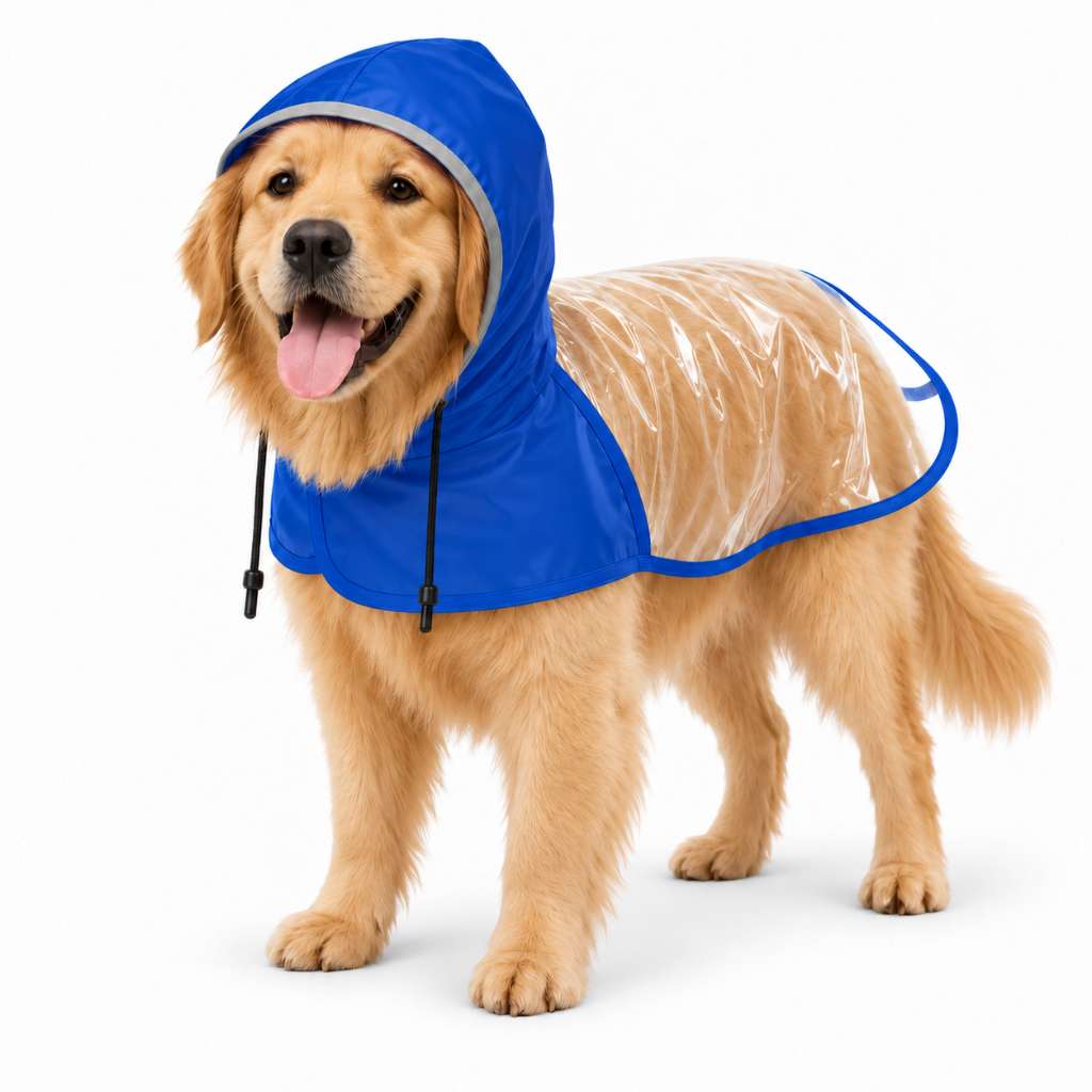 Capa De Chuva Cachorro Pet Grande Capuz Impermeável Regulável Refletiva Azul e Rosa