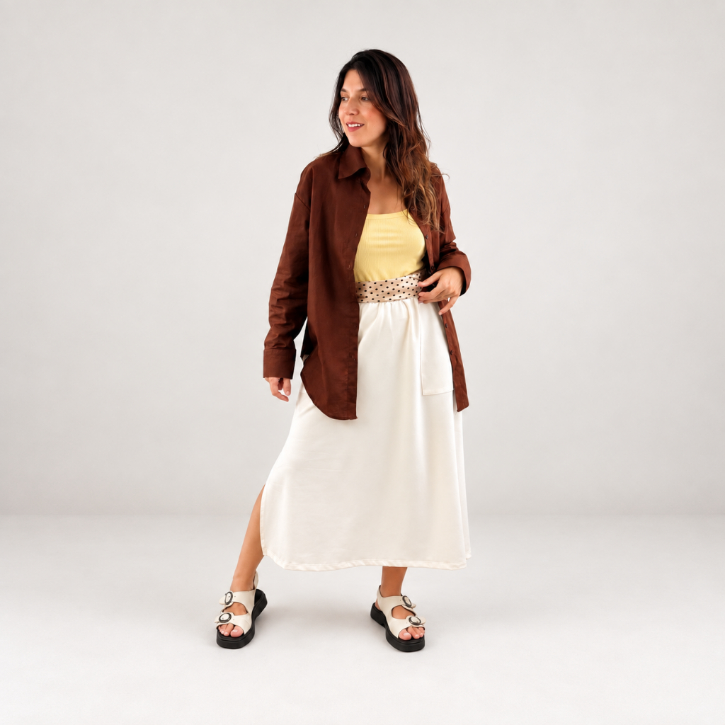 Saia Midi Moletinho Silvia Feminina Fenda Lateral Conforto Leveza e Estilo Casual para o Dia a Dia