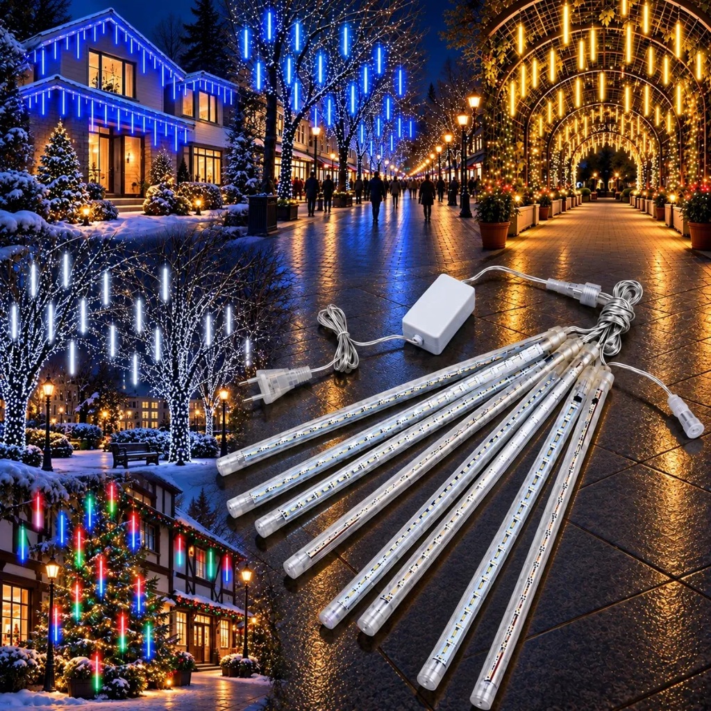 Cascata Meteoro Led Luzes Natal Chuva 8 Tubos Pisca Pisca Natal Árveore de Natal Enfeite
