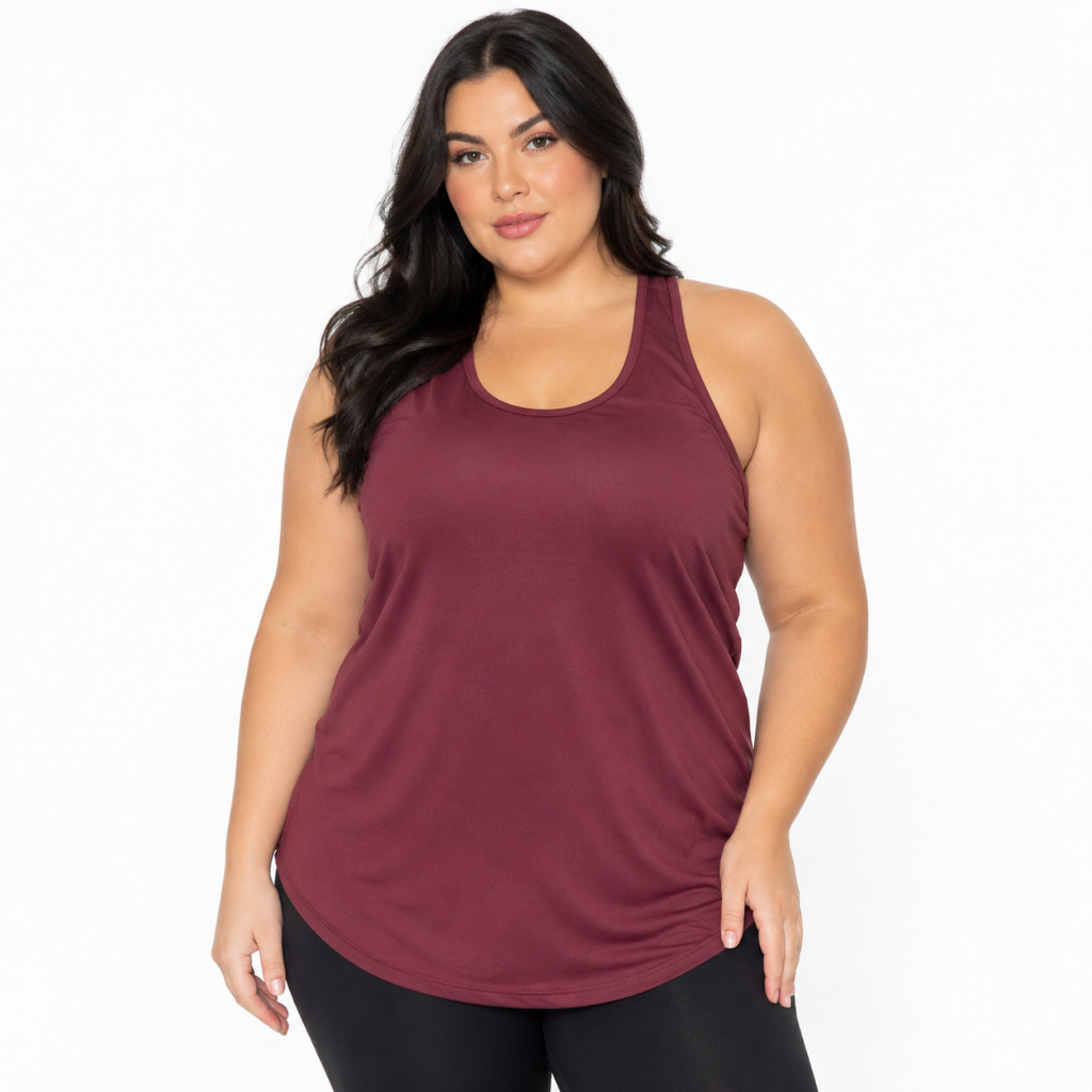 Regata Plus Size Feminina Básica Barra Arredondada Lisa Dry Fit Blusa Feminina