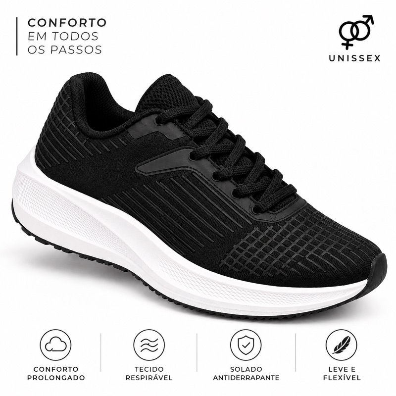 TÊNIS FEMININO MASCULINO ESPORTIVO ACADEMIA CORRIDA CAMINHADA TRABALHO CONFORTAVEL LEVE CASUAL