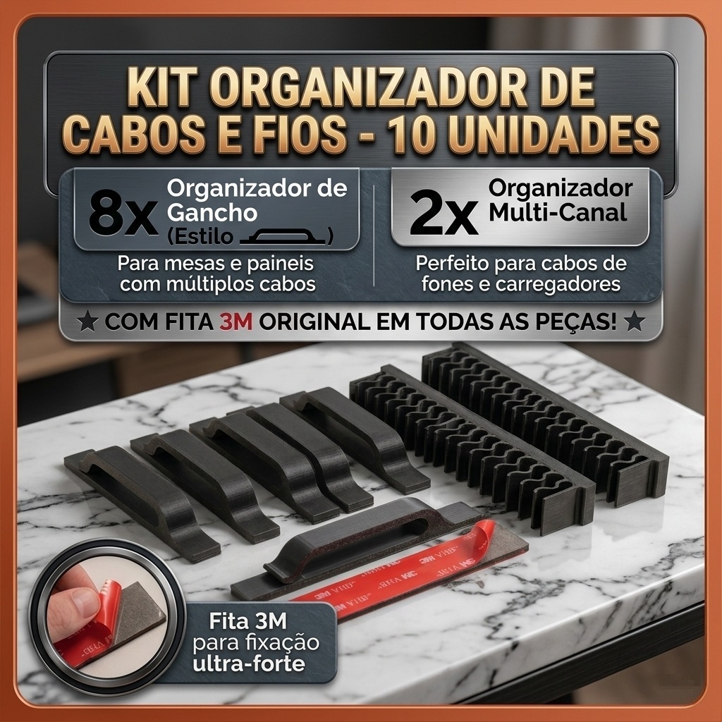 Kit 10 Organizador De Cabos E Fios Com Fita Adesiva 3M Presilha Clip Suporte Para Mesa TV PC Escritório