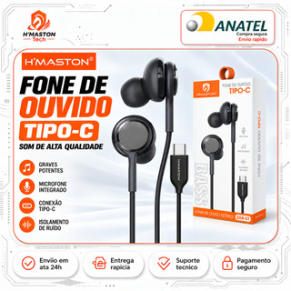 H'MASTON EAR-01 Fone De Ouvido Com Fio Tipo C Fone Com Fio Fone Tipo C Fone De Fio Tipo C Fone De Ouvido Tipo C