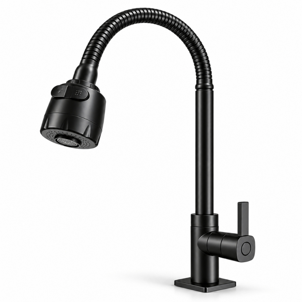 Torneira Cozinha Preta Bancada Pia Gourmet Quadrada Flexível 2 Jatos