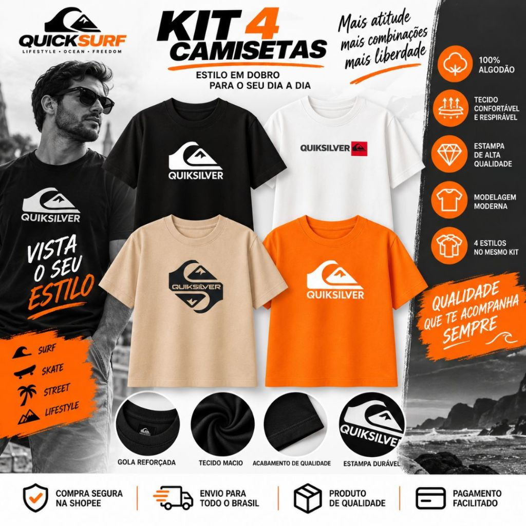 Kit 4 Camisetas Masculinas Algodão 100% Premium Estampadas Masculina Casual Streetwear Moderna Confortável Dia a Dia