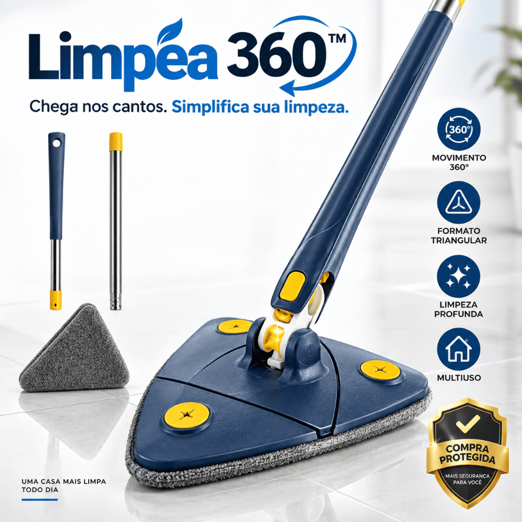 Mop Giratório 360° Triangular Limpéa Limpeza Profunda Multiuso para Pisos Paredes e Tetos