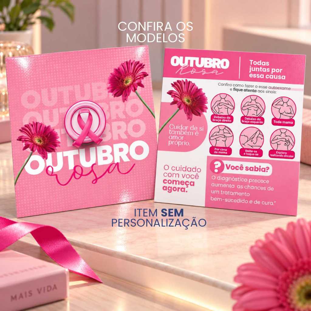 CARTÃO OUTUBRO ROSA - ARTE PADRÃO - 9x10cm - Papel 250g