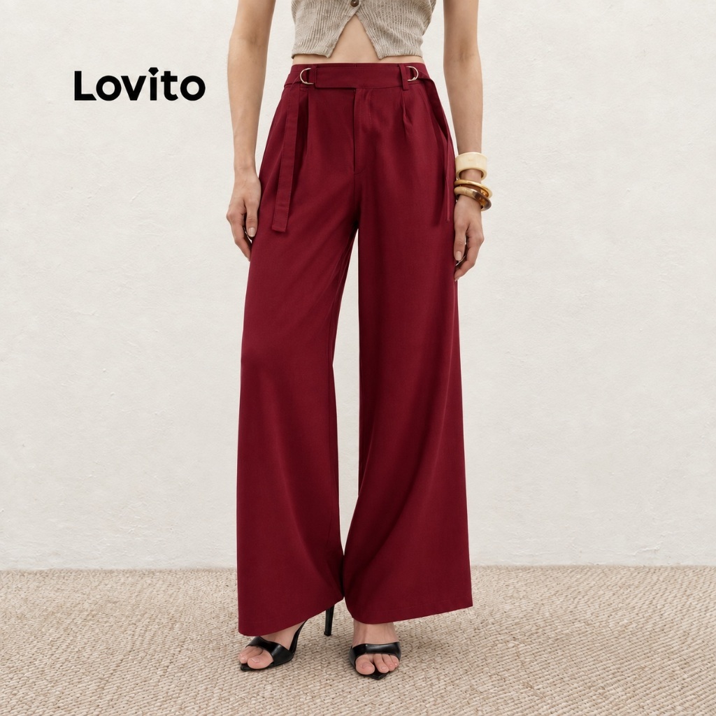 Lovito Calça Alfaitaria com Fivela e Bolsos Moda Feminina PTB21352165