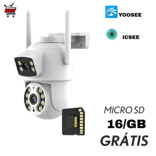 Câmera de Segurança Wi-Fi Dupla Lente 360° IP66 Visão Noturna Sensor de Movimento com MicroSD 16GB