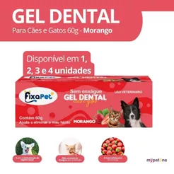 Gel Dental Morango 60g Gel Escovação Pet Para Cães e Gatos Sem Enxágue Fixa Pet 1,2,3 ou 4 Unidades