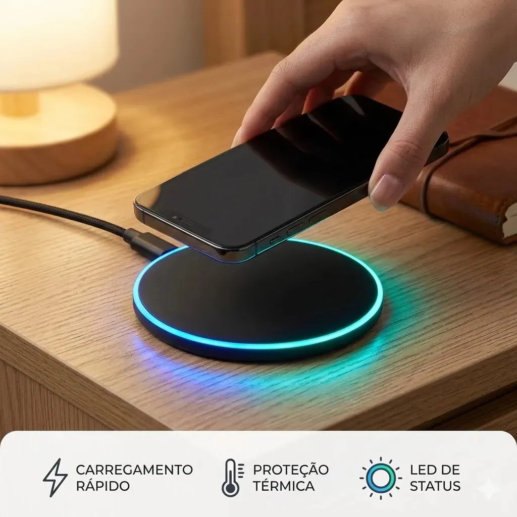Carregador Sem Fio Indução Rápida Com Led Preto Ezsias Armarinhos